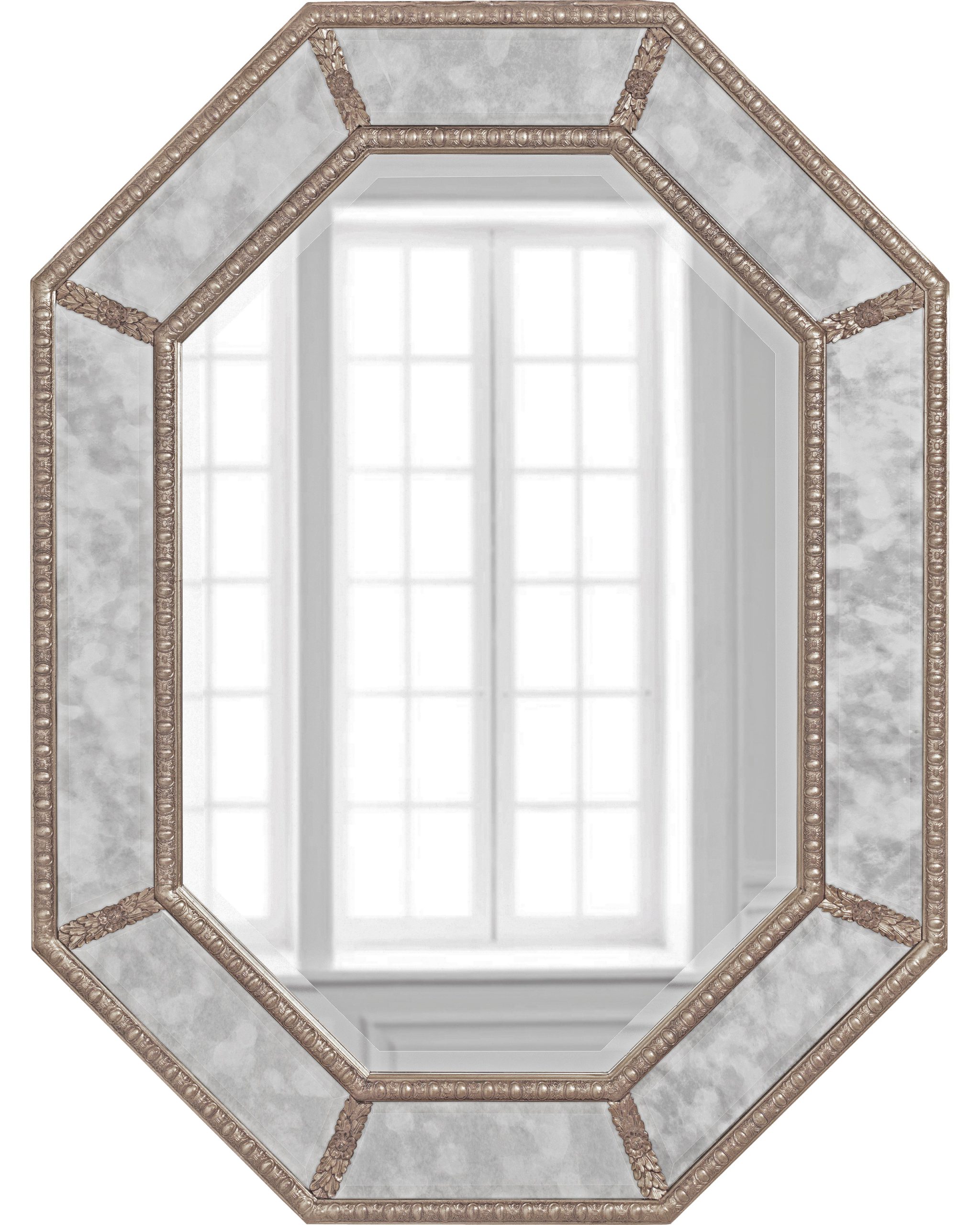 Серебряное настенное восьмиугольной зеркало "Ньюпорт" в стиле барокко