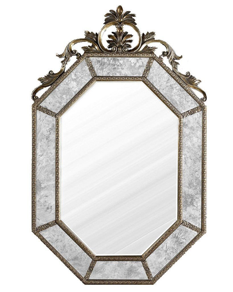 Большое серебряное настенное восьмиугольное зеркало 