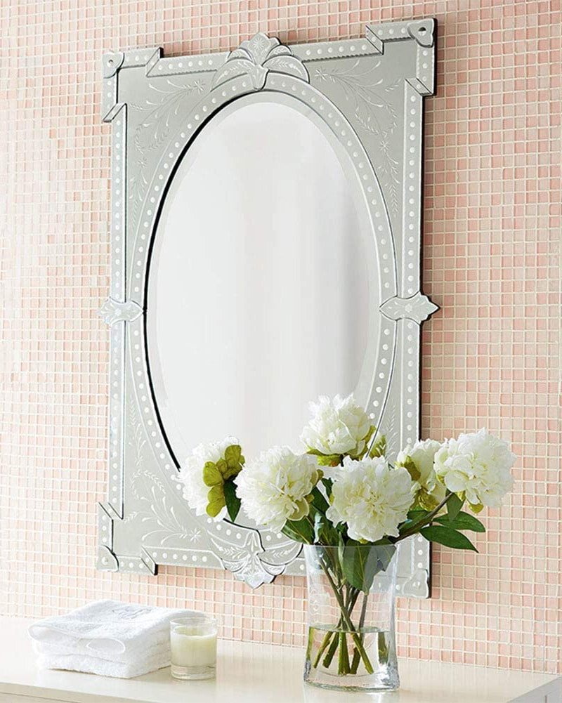 Зеркало в венецианском стиле "Пьетро" (в интерьере ванной, с цветами)