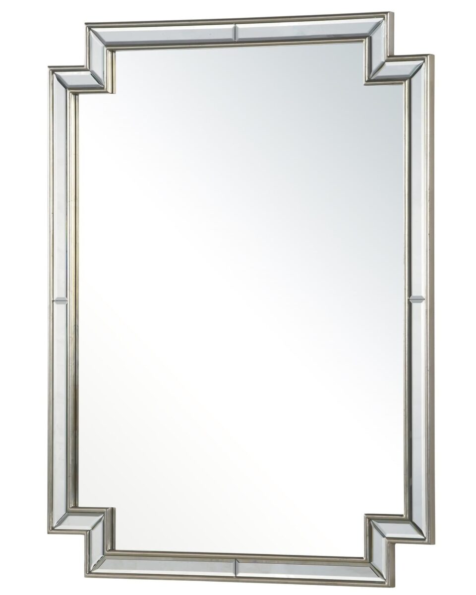 Прямоугольно зеркало с серебряной рамой 