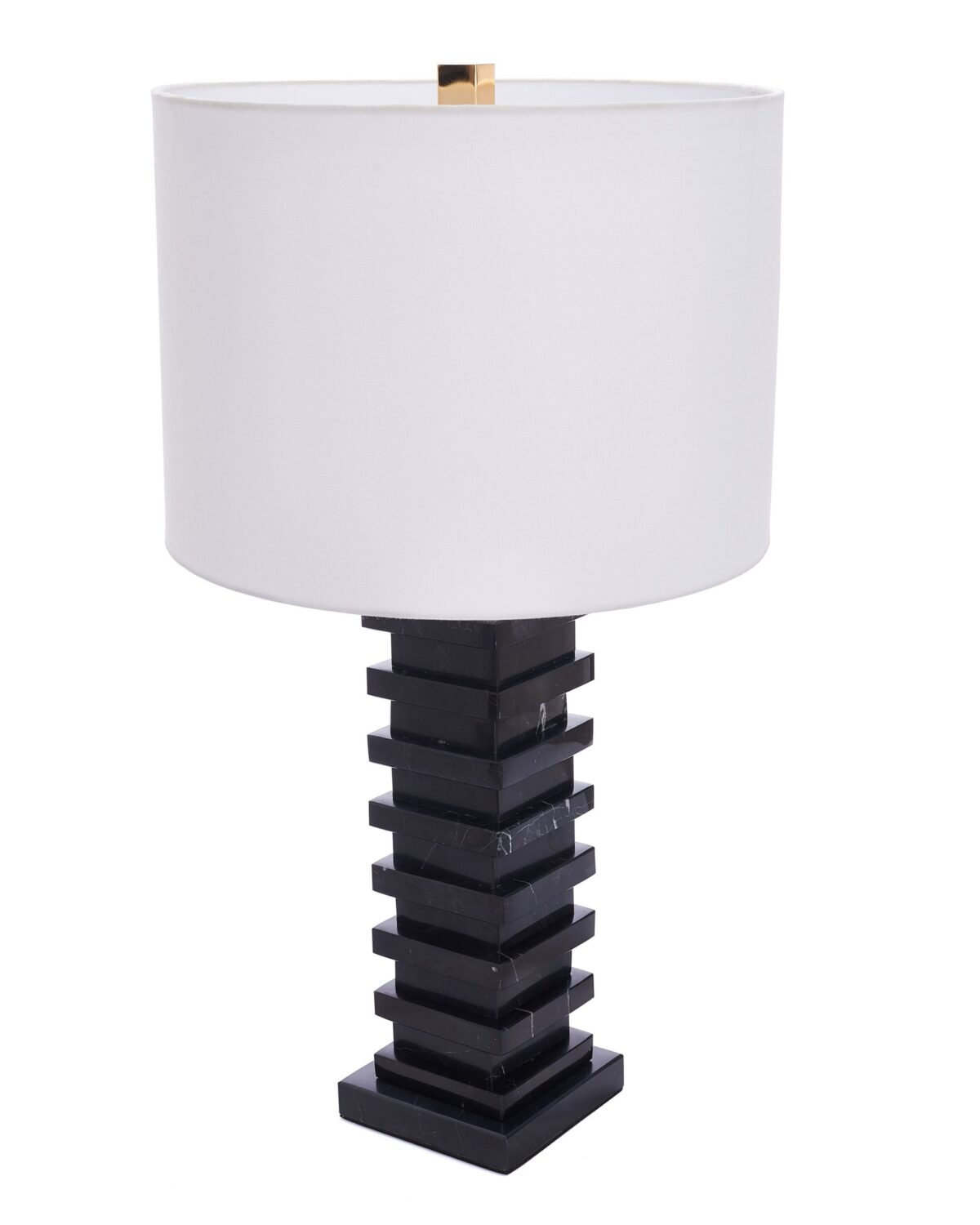 Чёрная настольная лампа "Анабель" сделана в виде стопки плиток из черного мрамора
