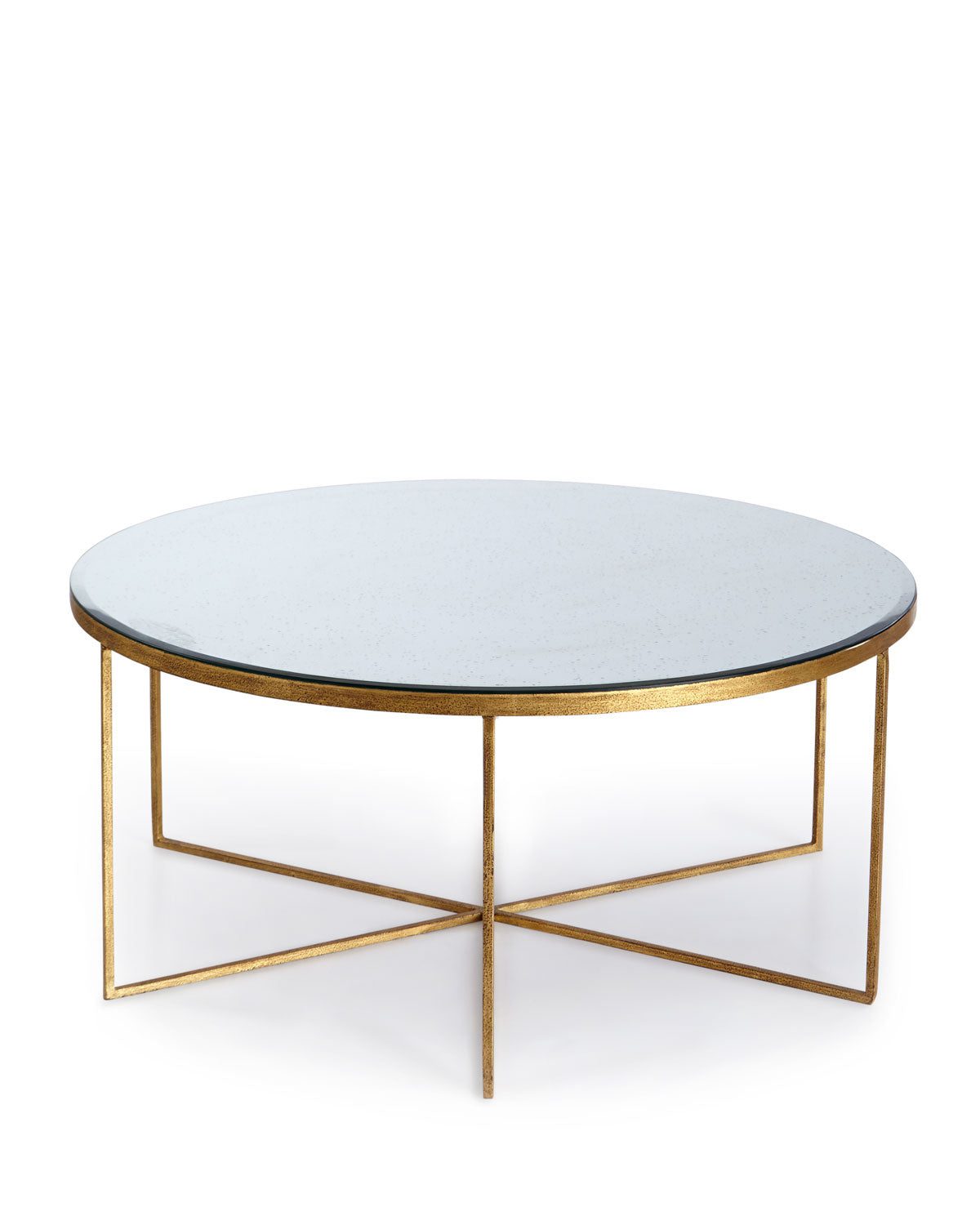 Золотой кофейный стол "Эшли" с круглой зеркальной столешницей и крестообразным основанием  (на белом фоне)