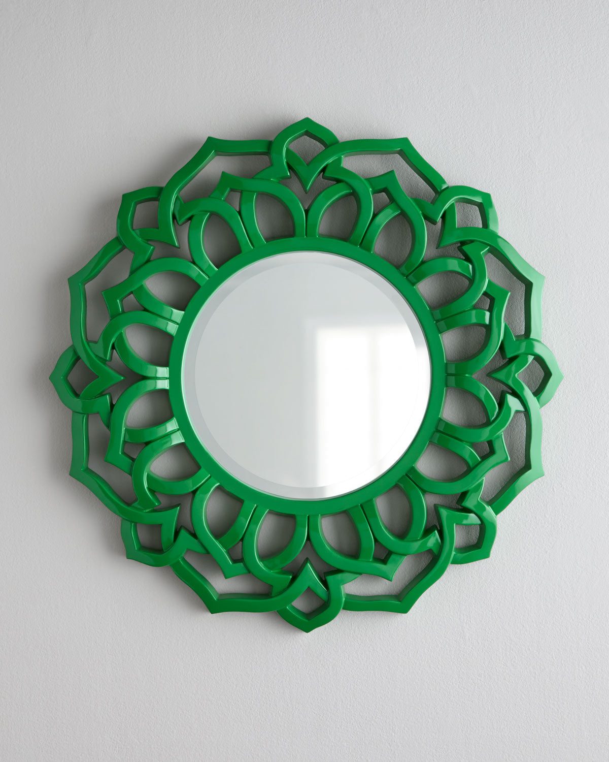 Круглое настенное зеркало в зеленой раме "Коул"
