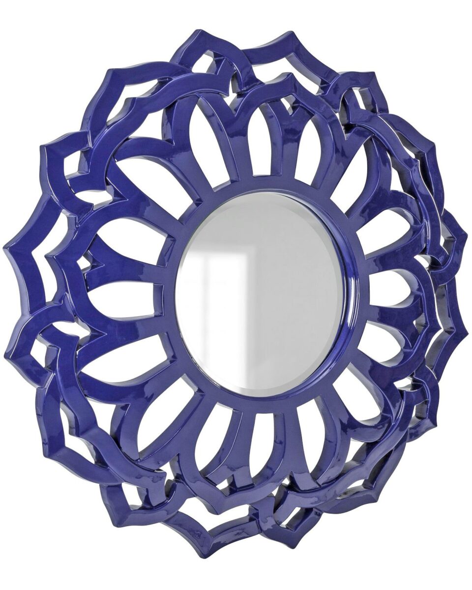 Круглое настенное зеркало в тёмно-синей раме 