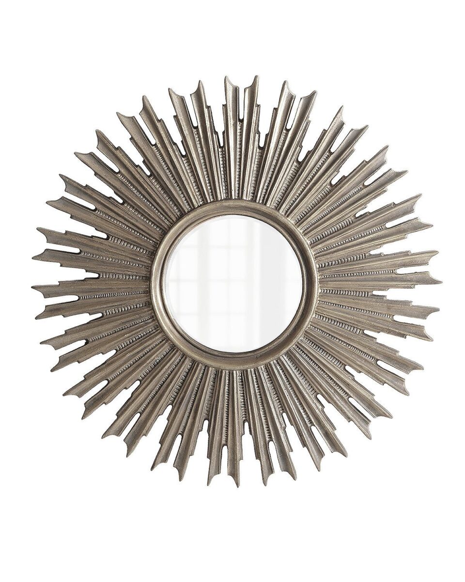 Круглое зеркало-солнце в серебряной раме 