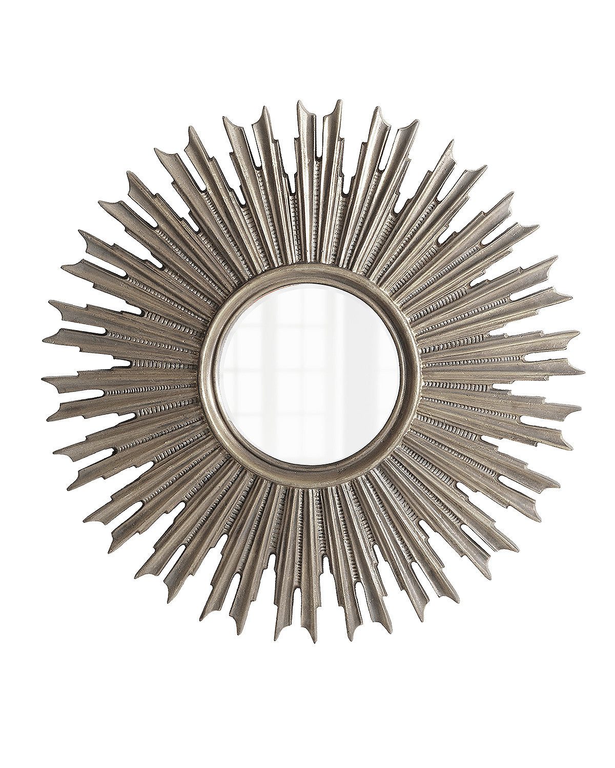Круглое зеркало-солнце в серебряной раме "Эллисон" (на белом фоне)