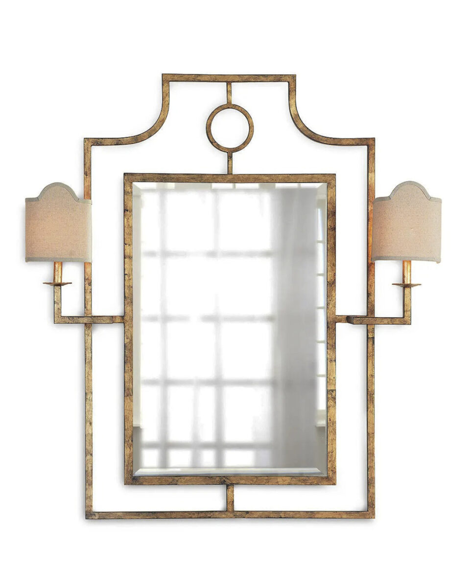 Золотое настенное зеркало "Эван" с бра
