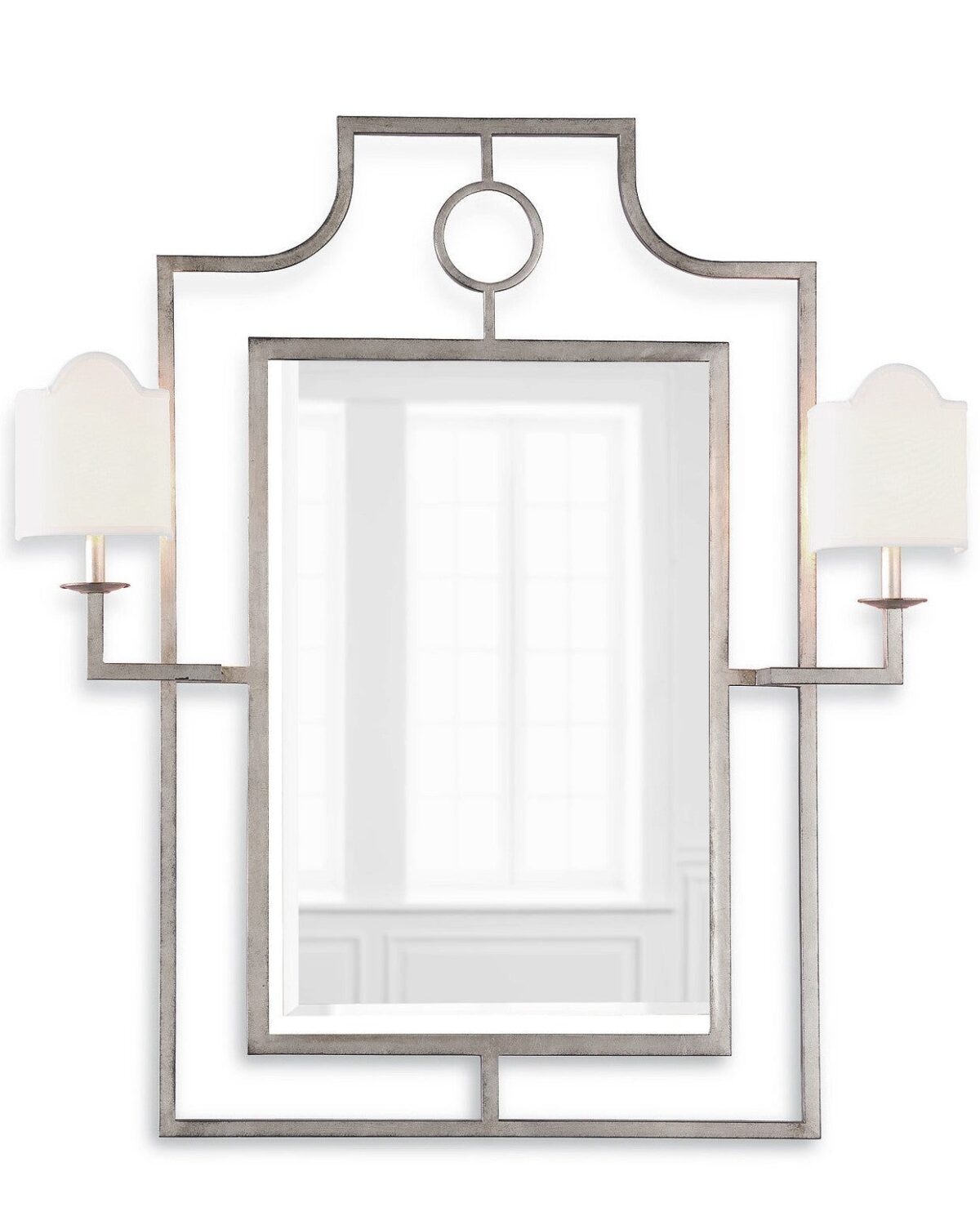 Настенное зеркало "Эван" в серебряной раме с бра в итальянском стиле