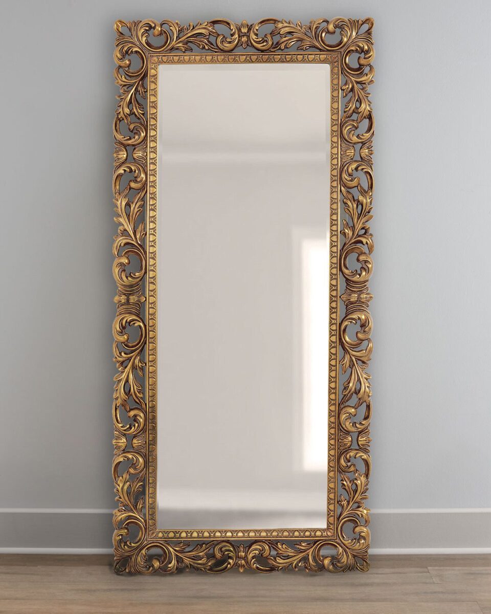 Прямоугольное золотое напольное зеркало 