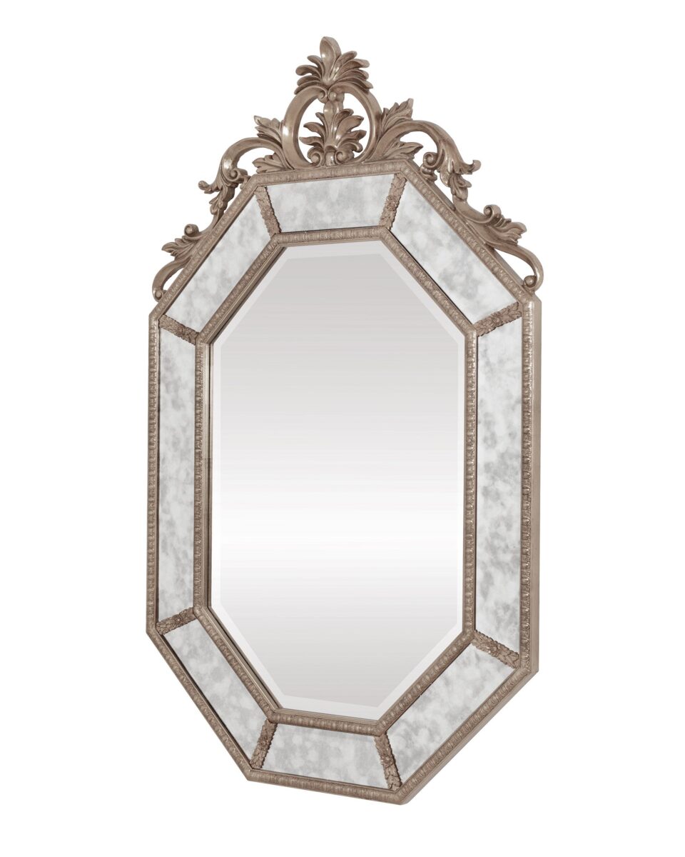 Большое серебряное настенное восьмиугольное зеркало "Лидс" в стиле барокко (вид сбоку)
