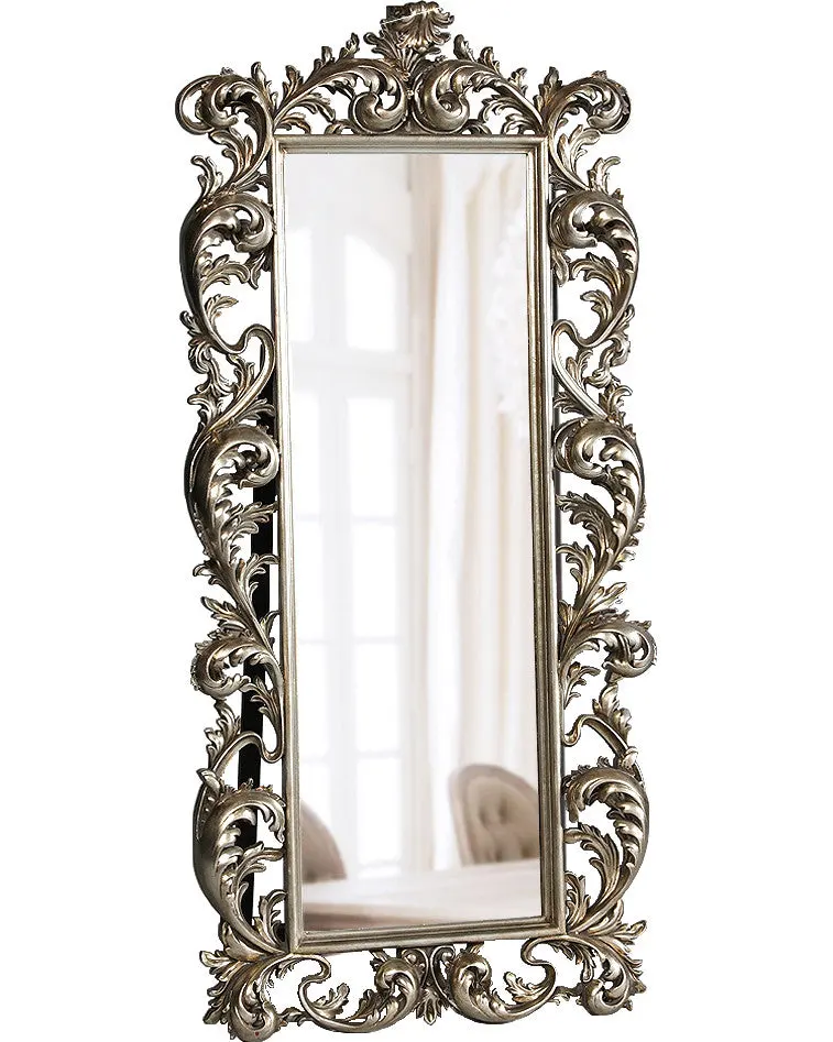 Серебряное зеркало в полный рост в стиле рококо 