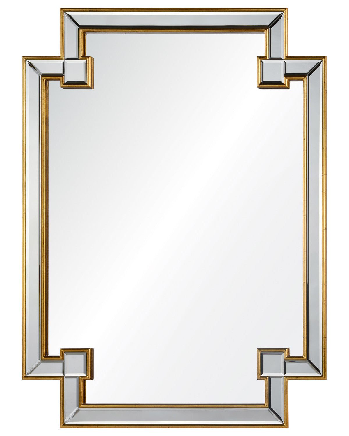 Прямоугольное зеркало в золотой раме "Честер" (вид спереди, на белом фоне)