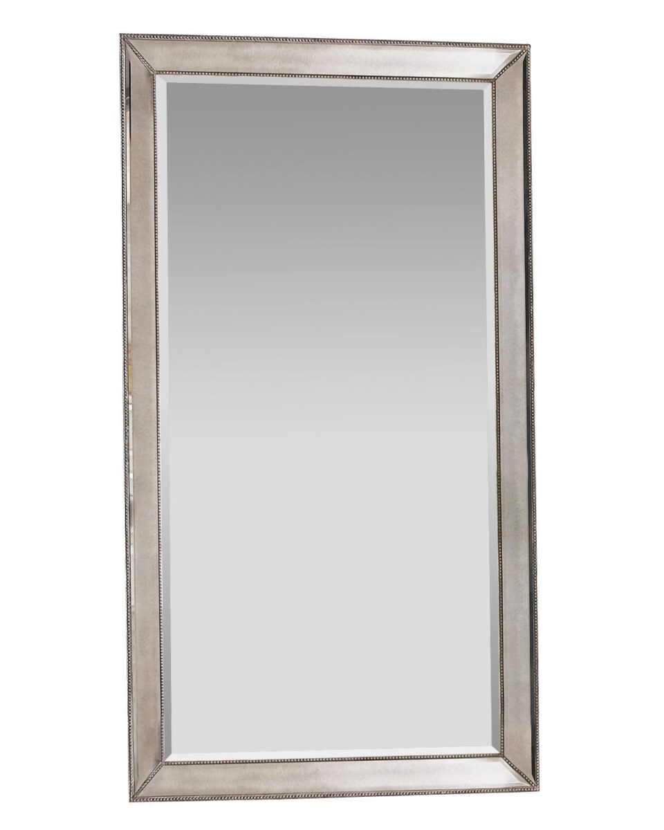 Прямоугольное серебряное напольное зеркало "Уилшир" (на белом фоне, вид спереди)