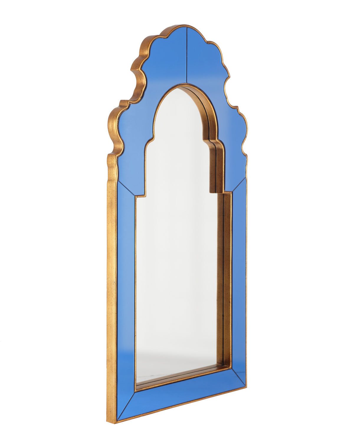 Синее настенное зеркало "Кальяри" арочной форм