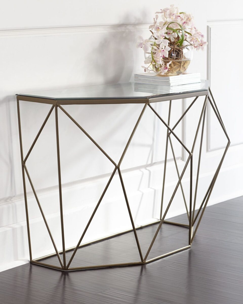 Консольный стол "Ренцо" с геометрическим подстольем "Ренцо" и стеклянной столешницей