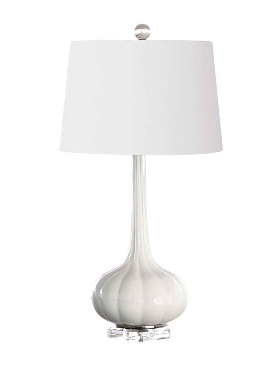Стеклянная настольная белая лампа в форме амфоры "Спайк" (на белом фоне)