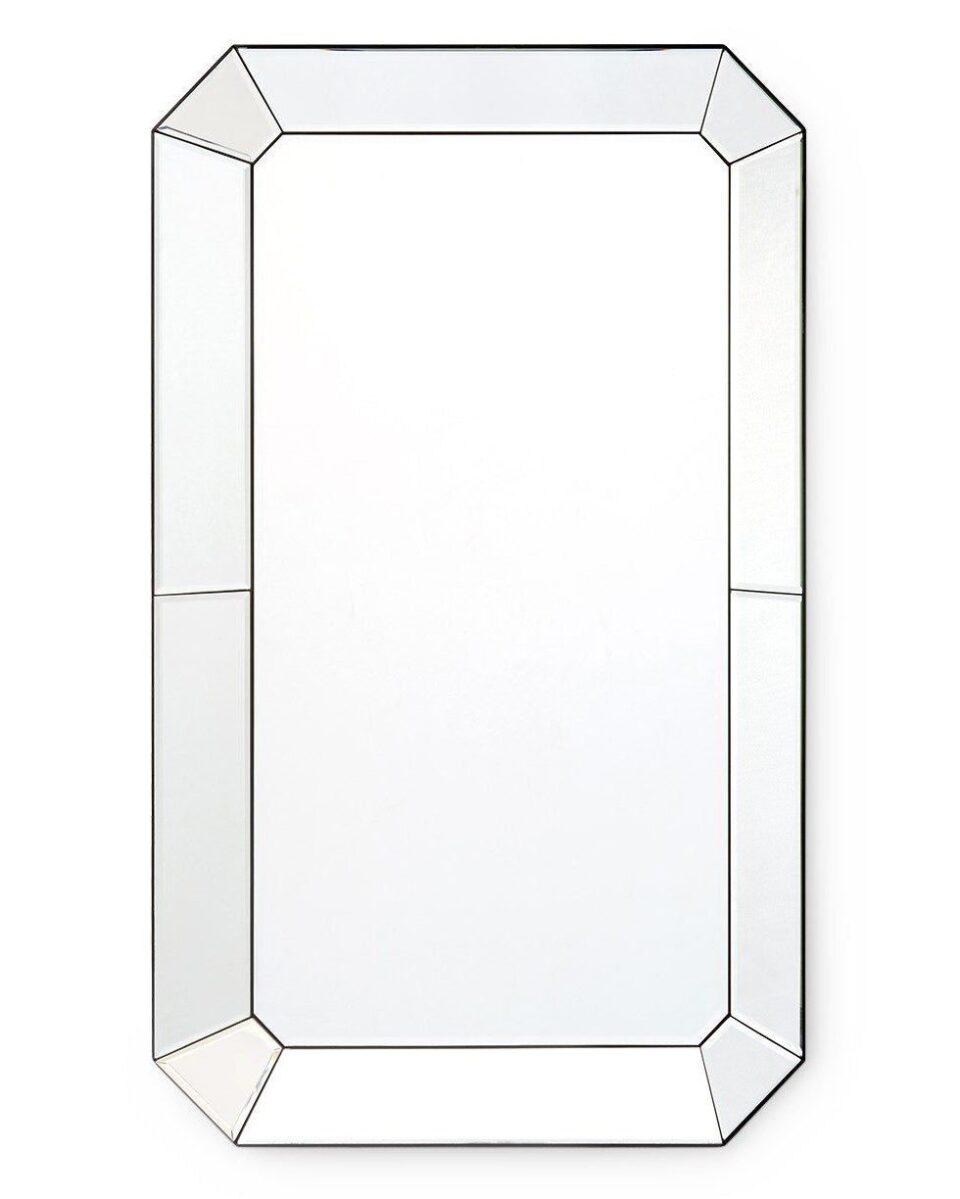 Современное настенное зеркало с прямоугольной зеркальной рамой "Вудроу"(в интерьере ванной) (на белом фоне, вид спереди)
