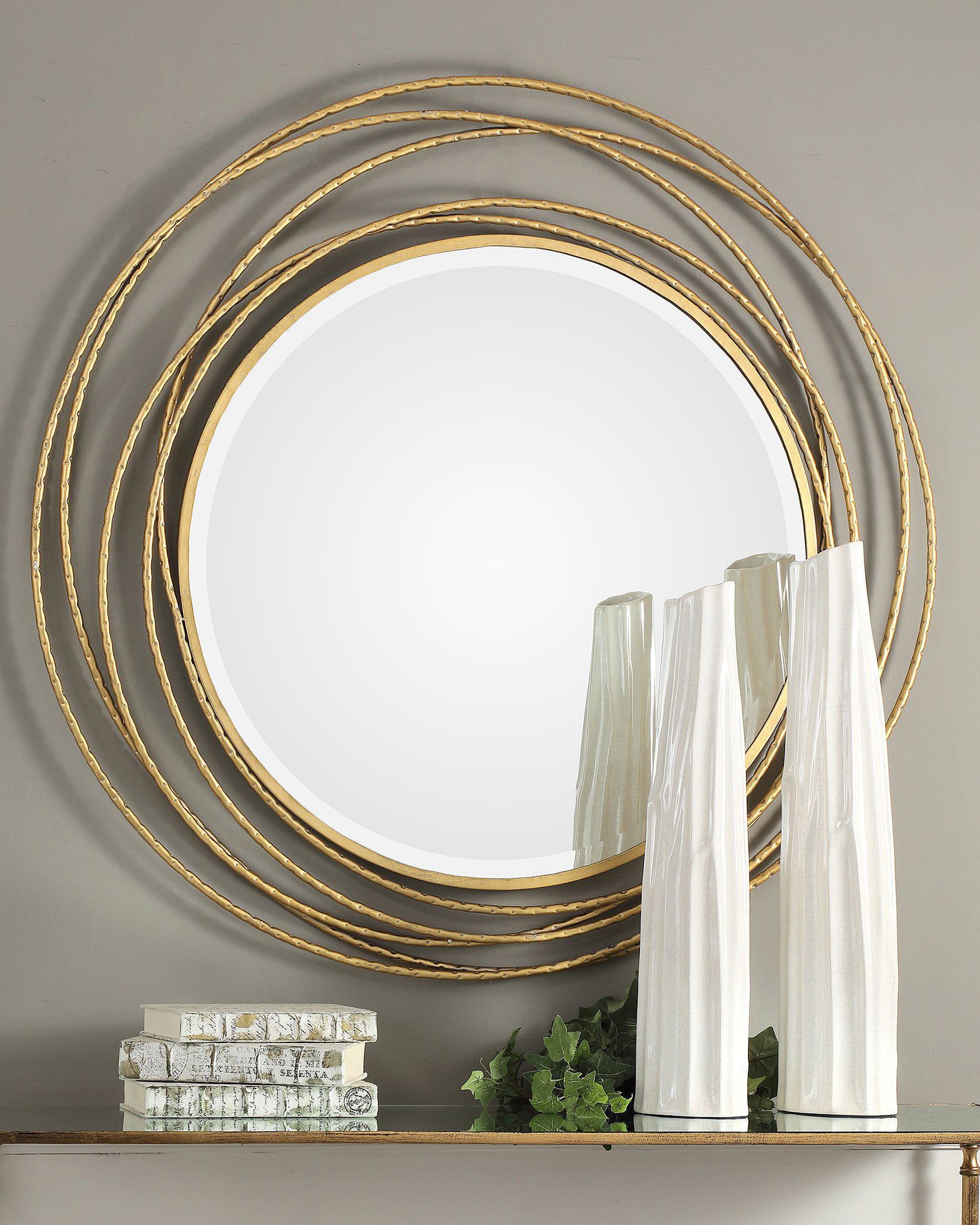 Круглое зеркало с золотыми кольцами "Трюдо"