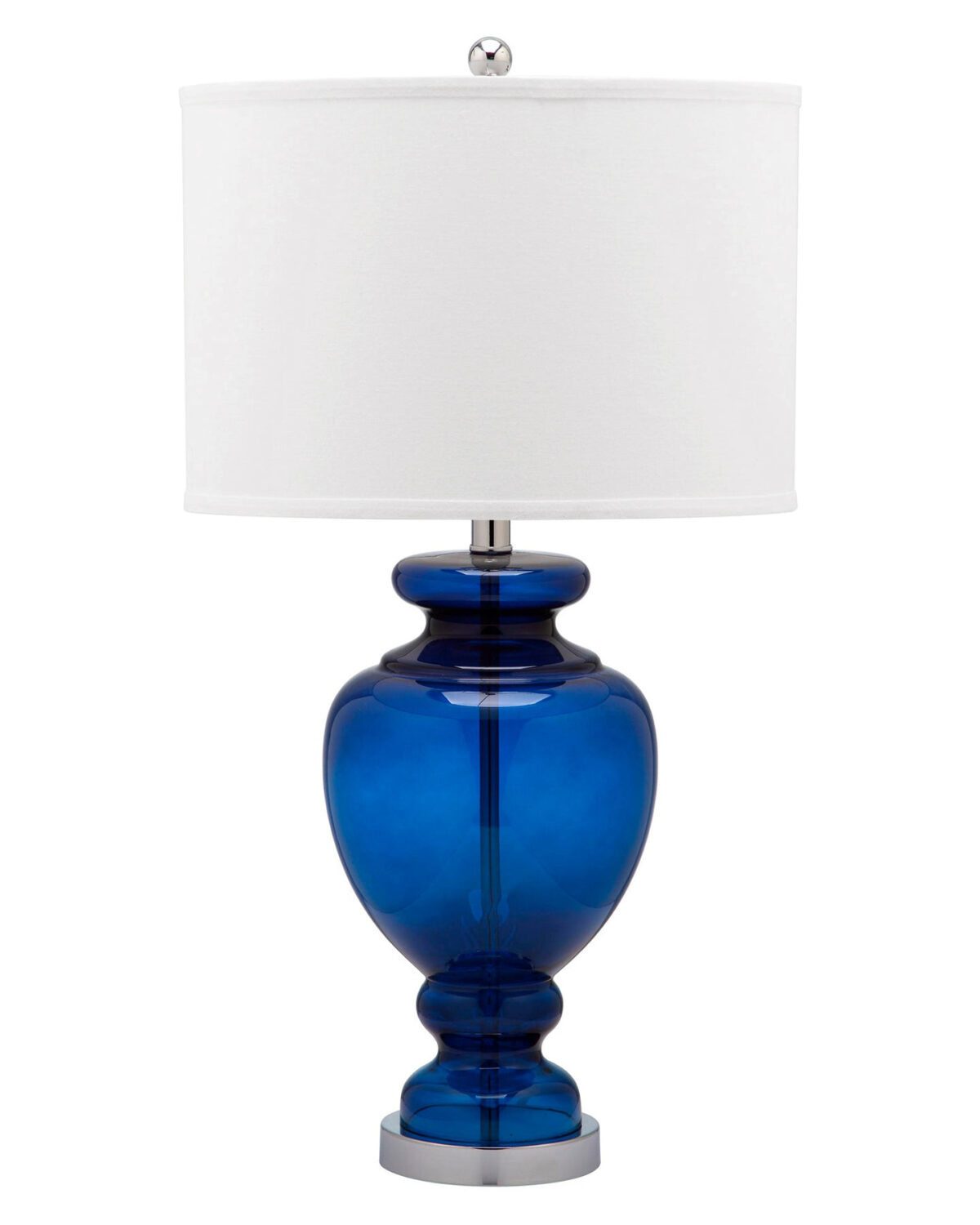 Стеклянная настольная лампа с белым абажуром "Авелла" в синем цвете