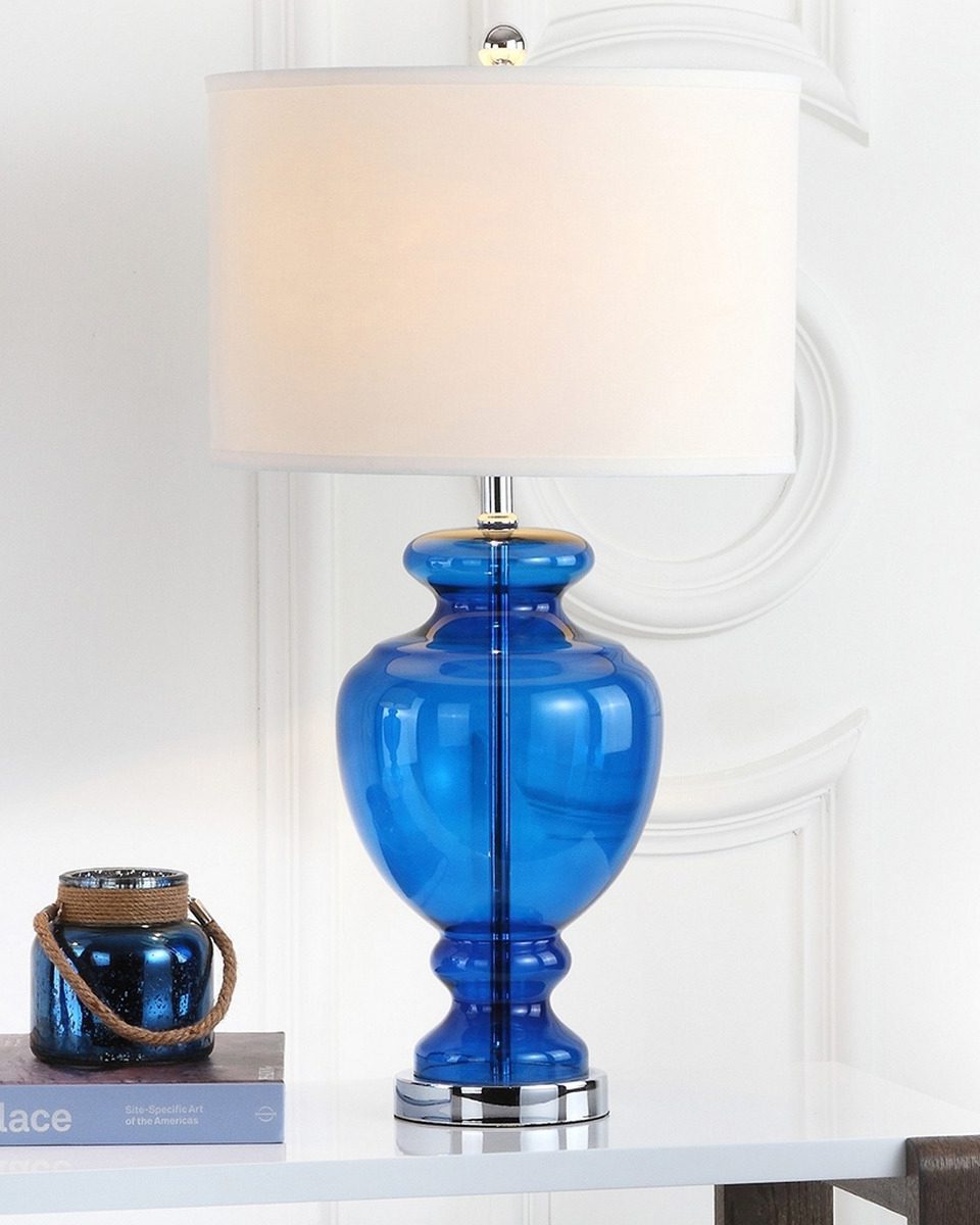 Синяя стеклянная настольная лампа 