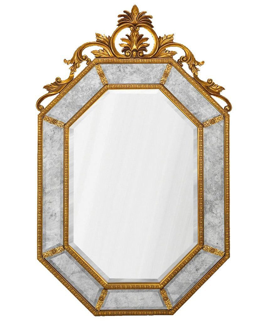 Большое золотое настенное восьмиугольное зеркало "Лидс" в стиле барокко ( вид спереди)