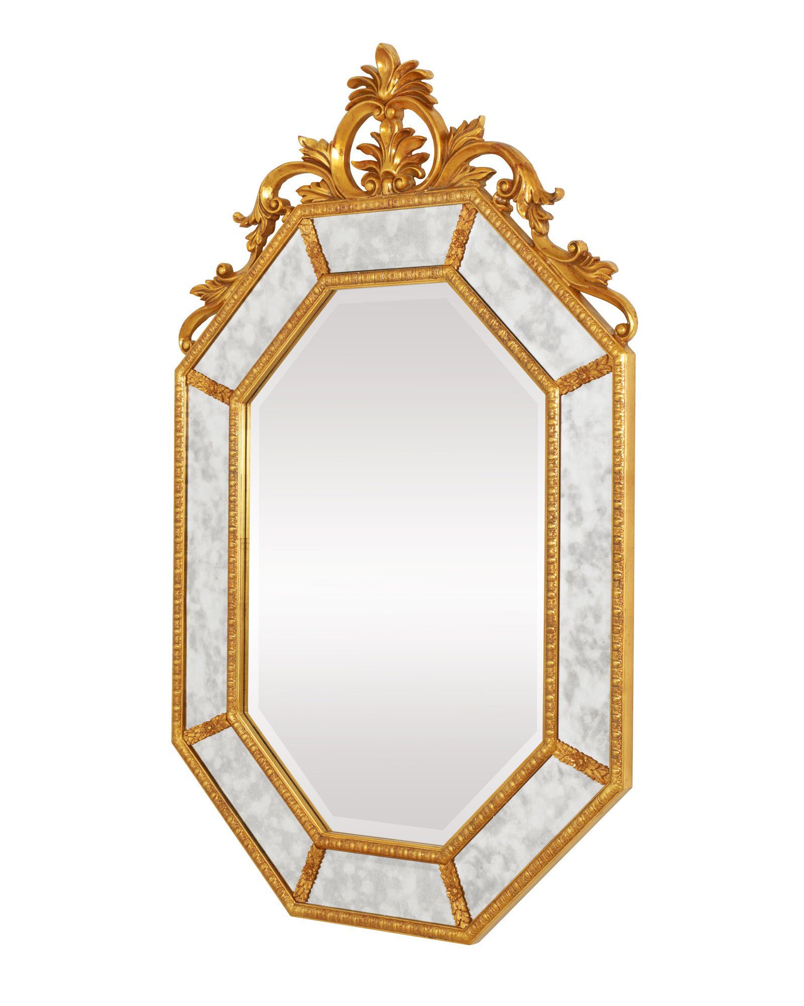 Большое золотое настенное восьмиугольное зеркало "Лидс" в стиле барокко (вид сбоку)