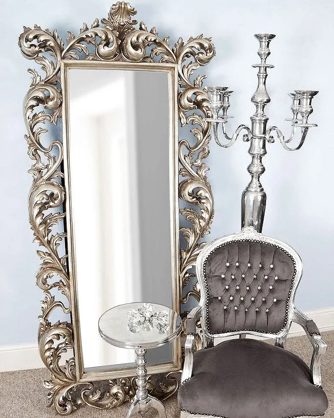 Серебряное зеркало в полный рост в стиле рококо 