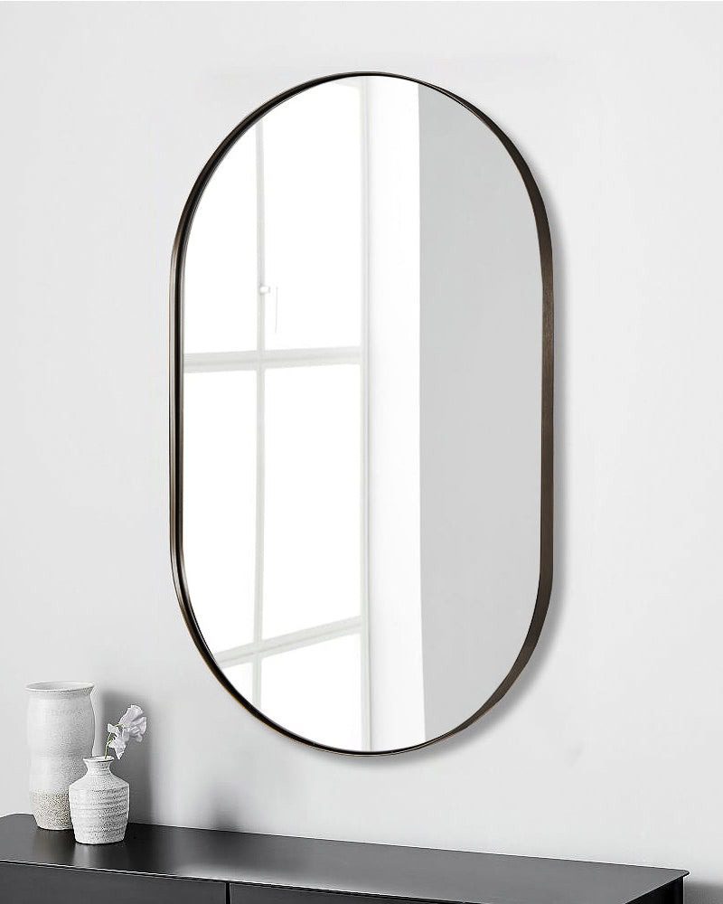 Металлическое овальное черное зеркало "Аманда"