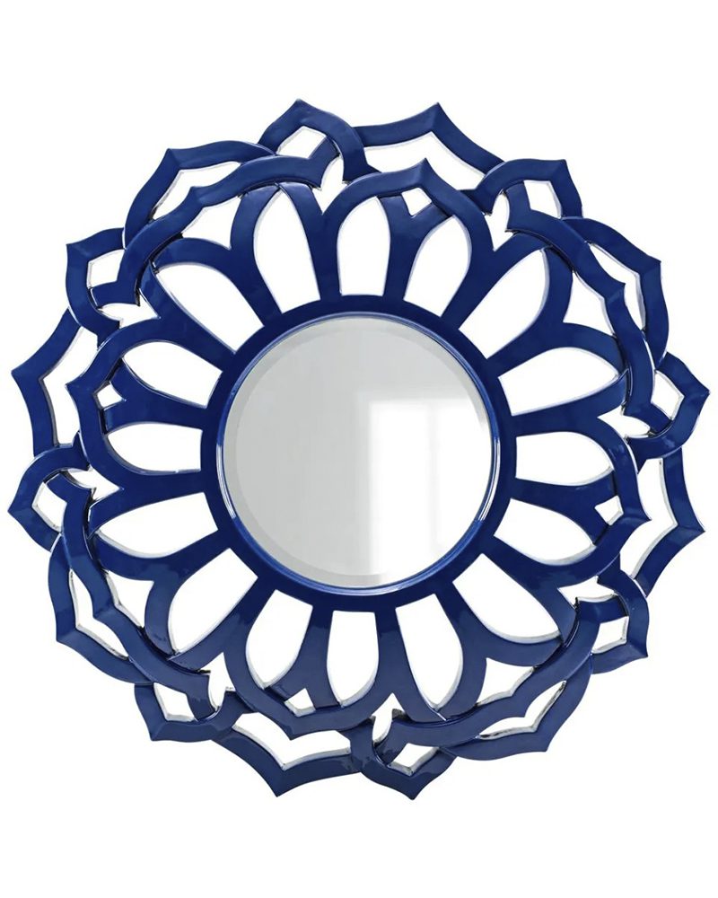 Круглое настенное зеркало в тёмно-синей раме 
