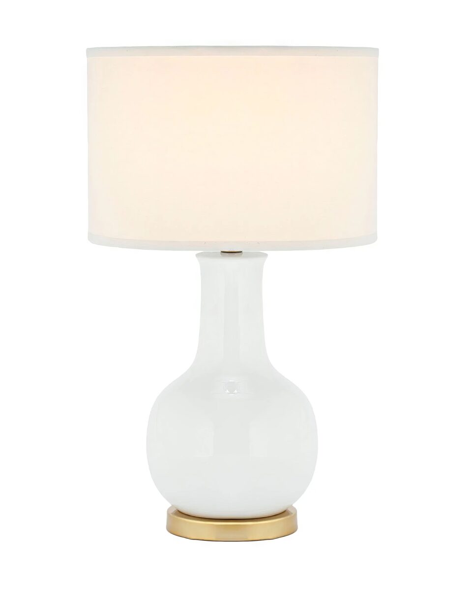Белая керамическая настольная лампа "Майло" с белым абажуром