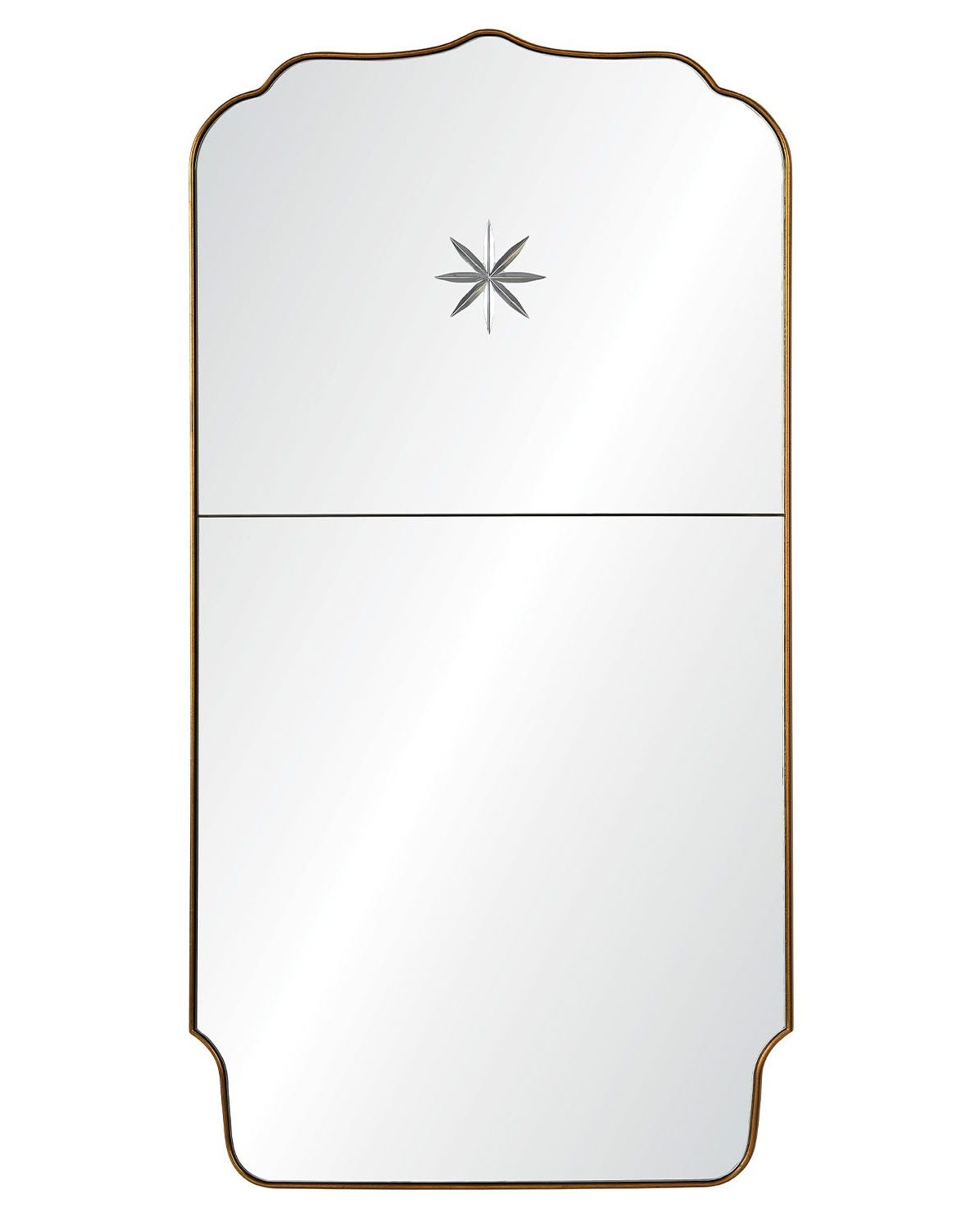 Трюмо с зеркалом "Тартюф" с тонкой латунной рамой и выгравированной звездой в верхней части.
