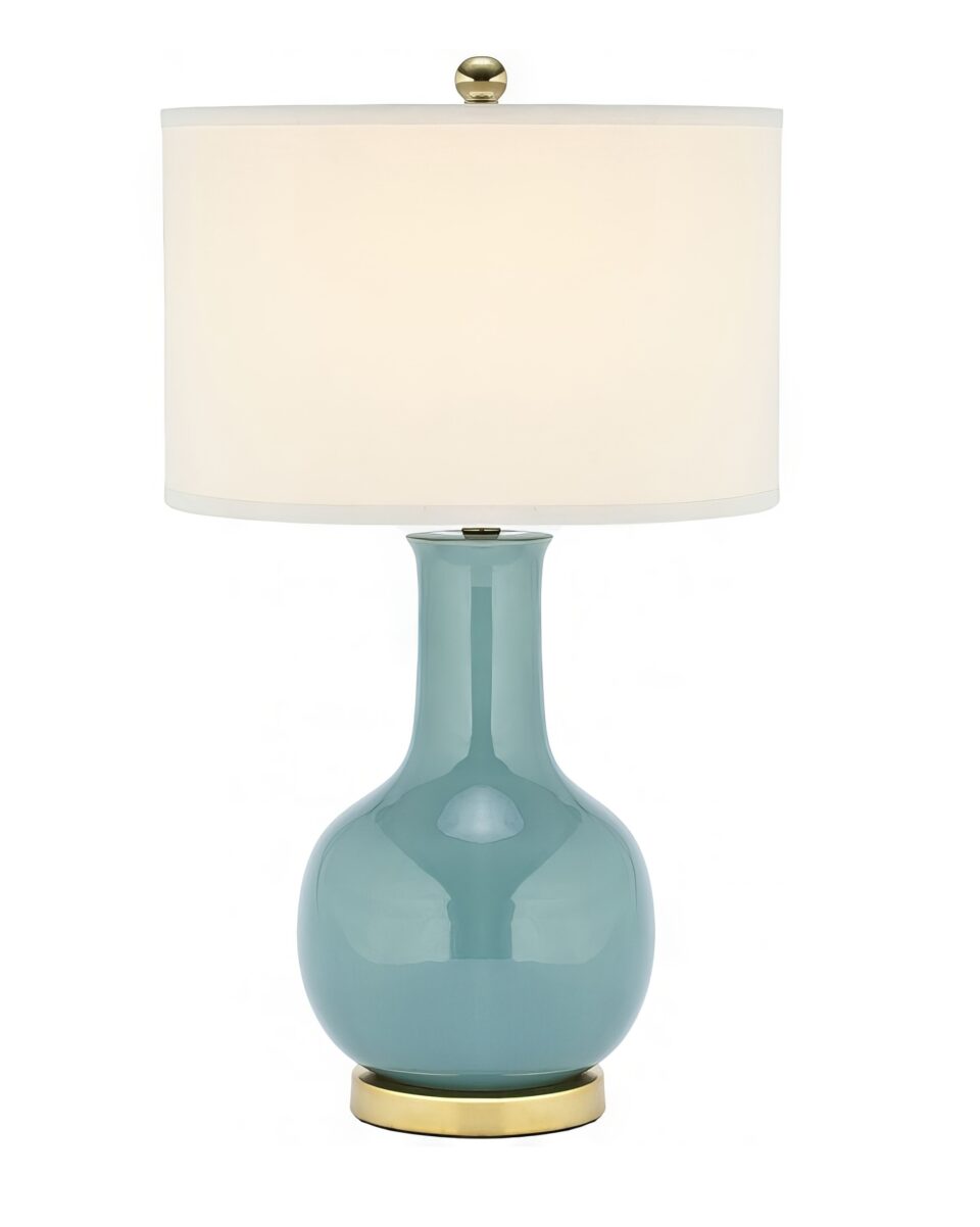 Бирюзовая настольная лампа "Майло" с белым абажуром