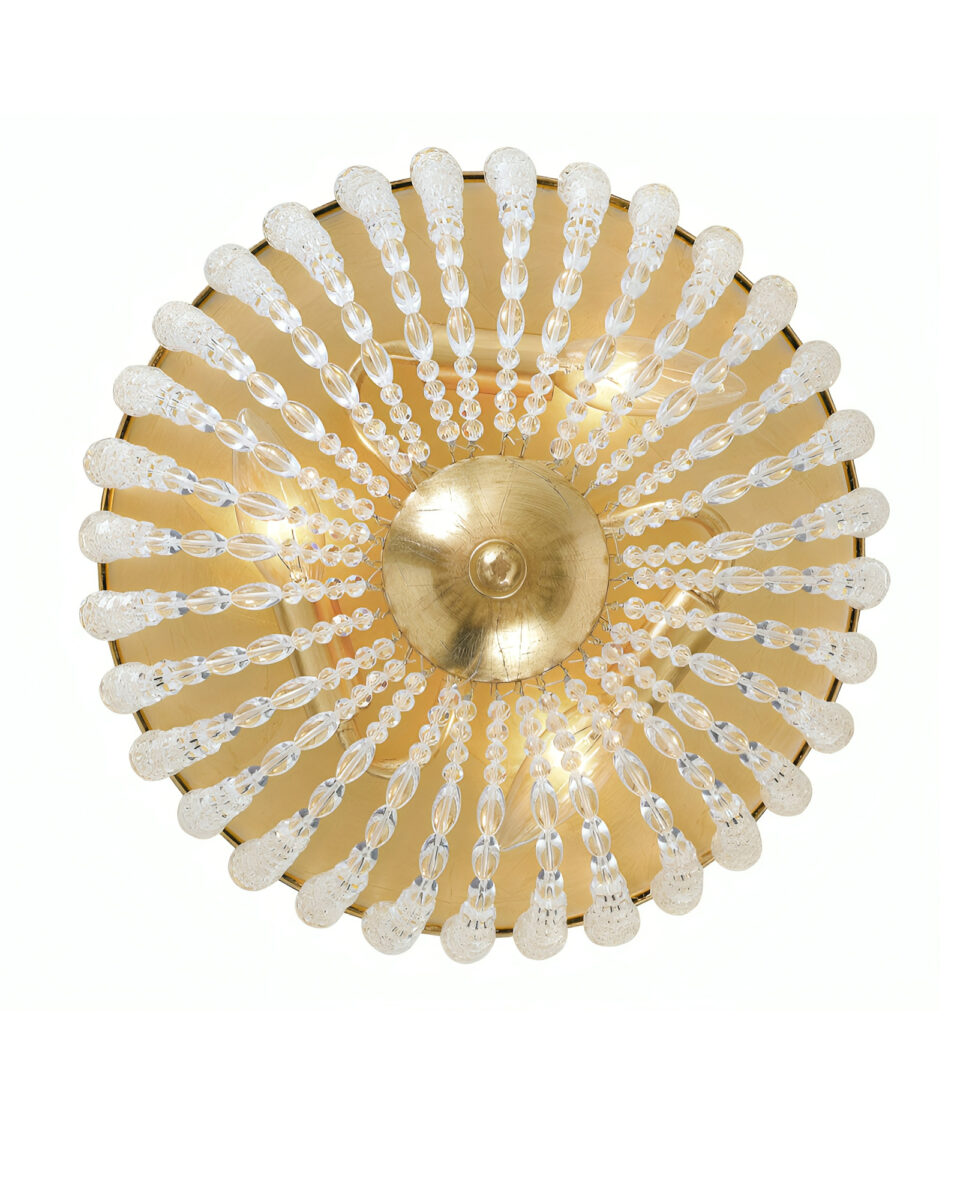 Круглый золотой потолочный светильник "Грато" с хрустальными бусами