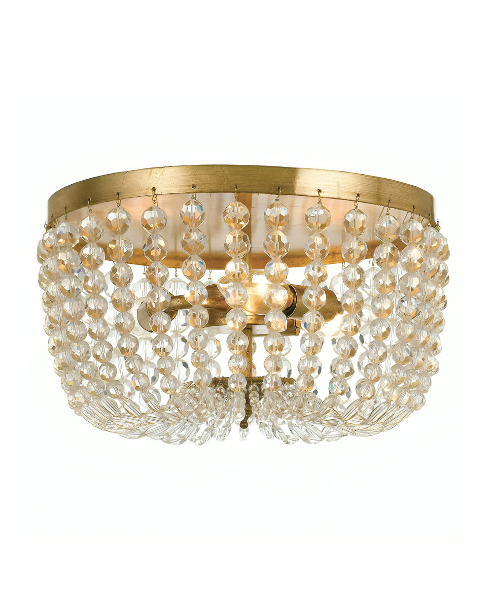 Круглый золотой потолочный светильник "Грато" с хрустальными бусами